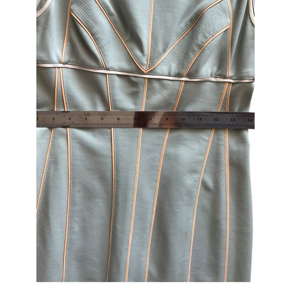 Narciso Rodriguez Sage Green Wool Shift Midi Dress Contrast Piping Size 4 EU 40 - Picture 14 of 15